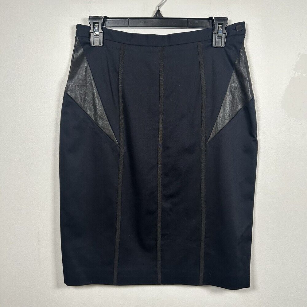 RAG & BONE Leather Panel Pencil Skirt Navy Blue Women's Size 29 Office Casual